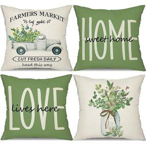 Spring Pillow Covers 18x18 Set of 4,Farmhouse Decor Eucalyptus Leaves Decoration